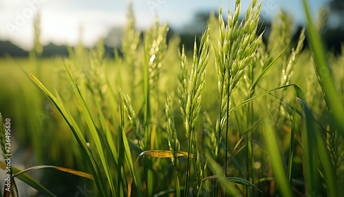 rice field. growing rice in the field.