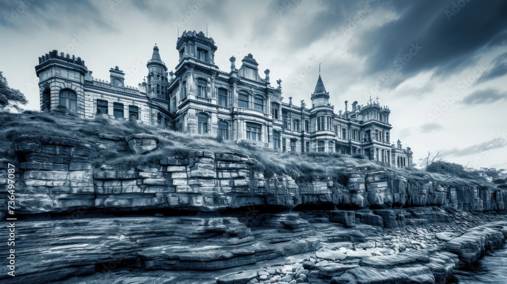 Beautiful castle on top of a cliff, toned image