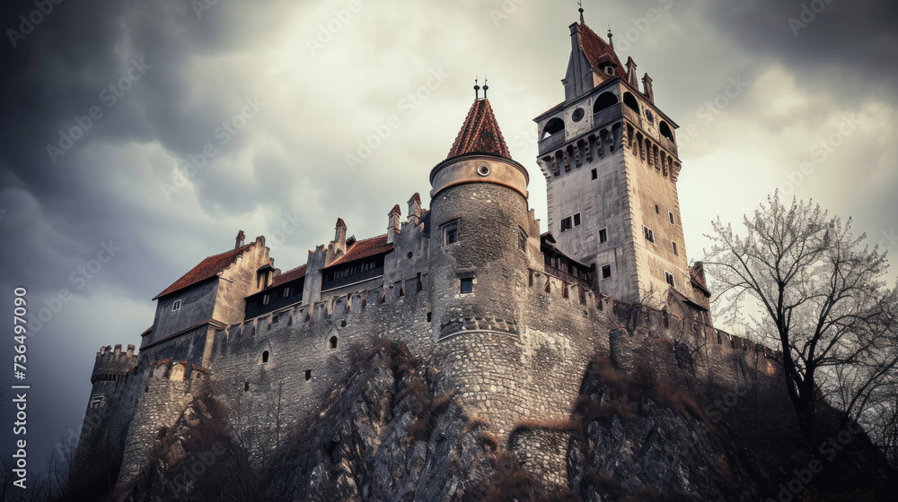 Beautiful medieval castle on top of a rock