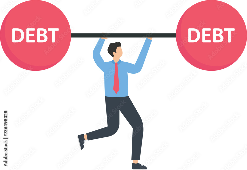 Businessman lifts a debt barbell, Tax burden or financial problem for business concept,
Businessman lifts a debt barbell, Tax burden or financial problem for business concept,
