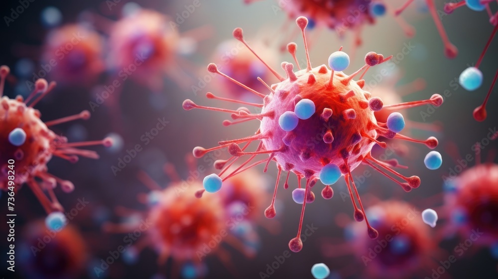 A futuristic virus with a high magnification effect. Research at the nanoscale. Microcosm. Illustration for cover, interior design, banner, poster, brochure, advertising, marketing or presentation. A futuristic virus with a high magnification effect. Research at the nanoscale. Microcosm. Illustration for cover, interior design, banner, poster, brochure, advertising, marketing or presentation.