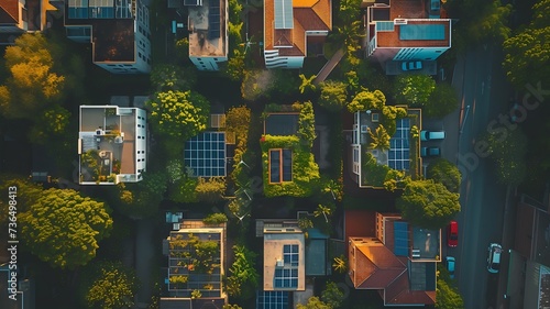 Cidade vista de cima com equilíbrio urbano e natureza