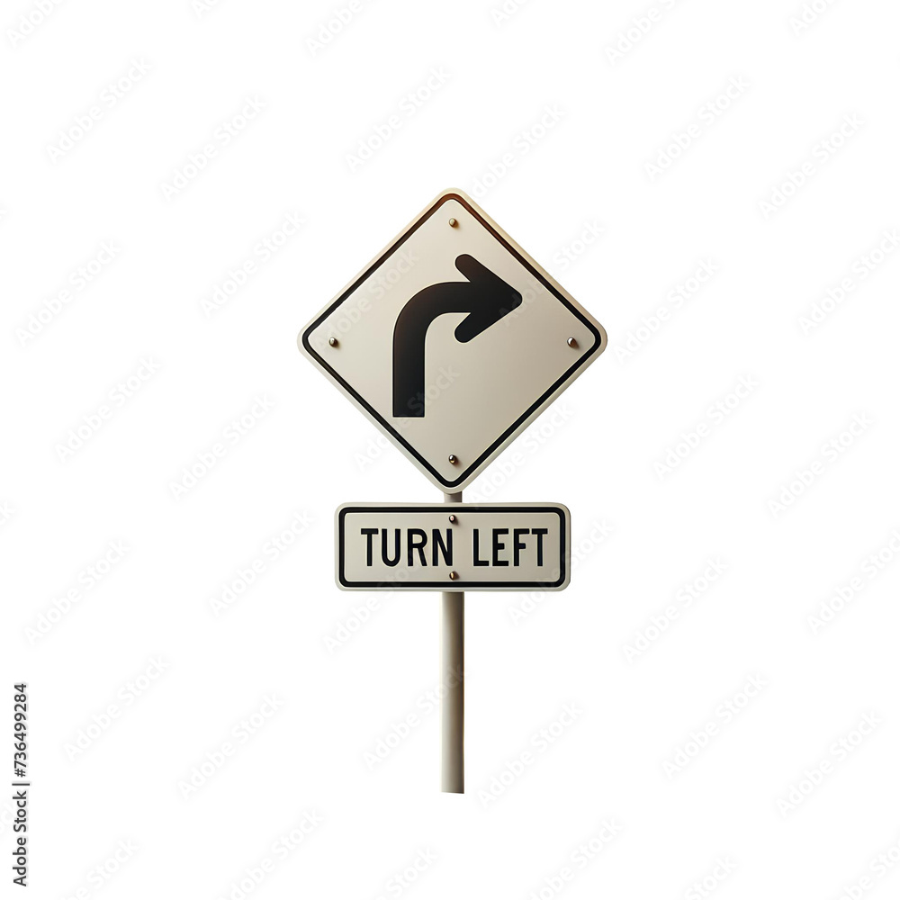 Left turn sign isolated on white Left turn sign isolated on white