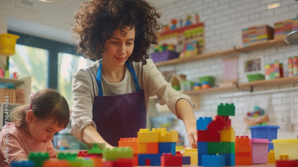 Engaging Playtime at Kindergarten - A joyful educator plays with ...