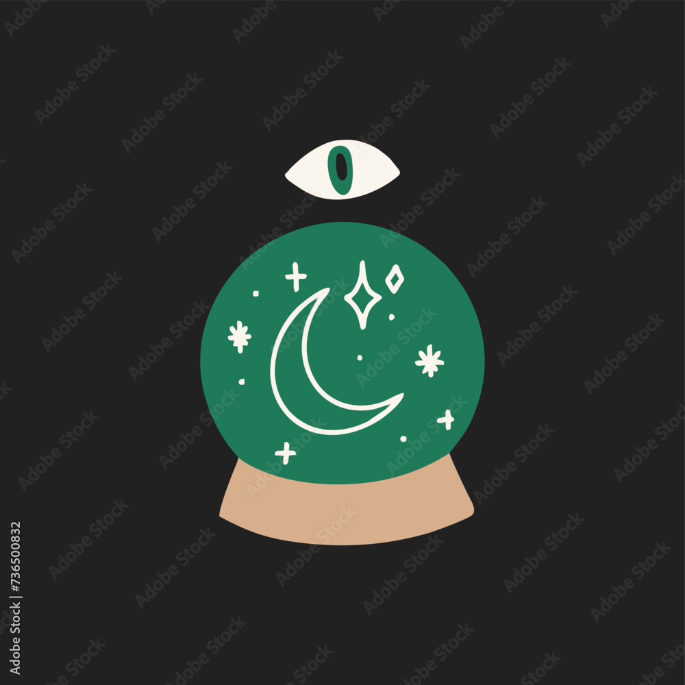 Magic ball for divination and foresight, magical boho tattoo design for witch, witchcraft for Halloween, astrology. Vector simple hand drawn illustration. Magic ball for divination and foresight, magical boho tattoo design for witch, witchcraft for Halloween, astrology. Vector simple hand drawn illustration.