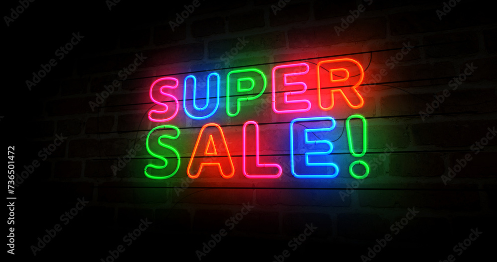 Obraz premium Super Sale neon light 3d illustration