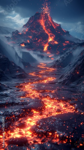 Volcanic Fury: A Fiery Eruption Illustration Generative AI
