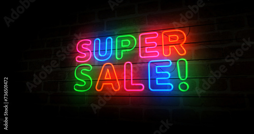 Super Sale neon light 3d illustration