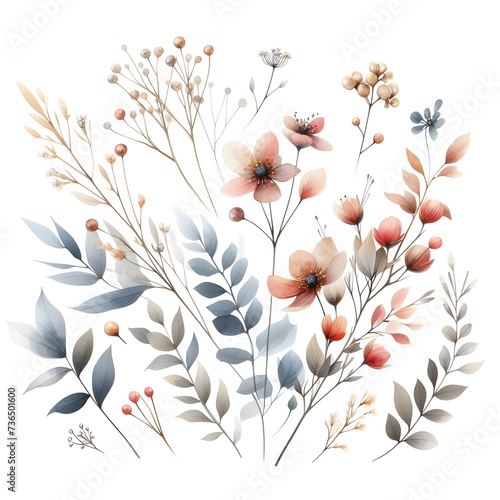 Minimalist Botanical Watercolor with Tiny Blossoms