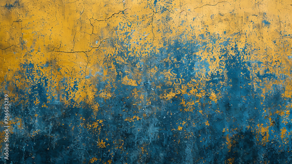 A wall adorned with a metallic blue texture that mimics the night sky, set against a lemon yellow backdrop.