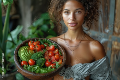 woman holding a bowl of vegetables