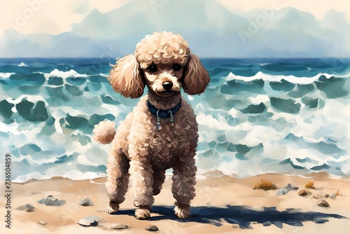 Poodle dog in the sea © Naila