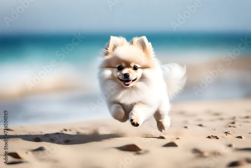 American Eskimo Dog on the beach