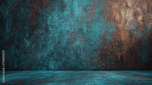A wall with a metallic azure blue texture, set against a rich chocolate brown, for a striking contrast.