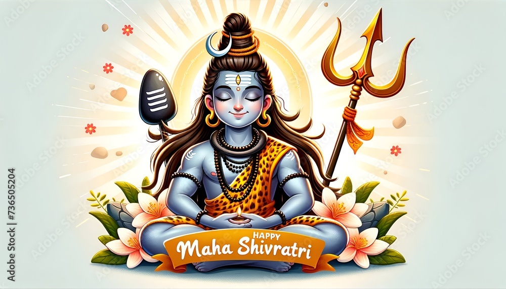 Cartoon illustration for maha shivratri with a lord shiva sitting in a meditative pose. Cartoon illustration for maha shivratri with a lord shiva sitting in a meditative pose.