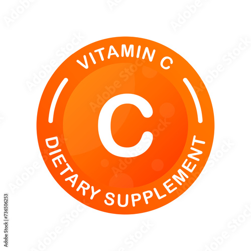 Vitamin C. Vector round label for packaging. Dietary Supplement Sticker.