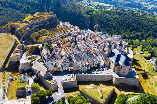 Fotomurale Aerial view of French fortified town of Briancon overlooking ancient fortress on