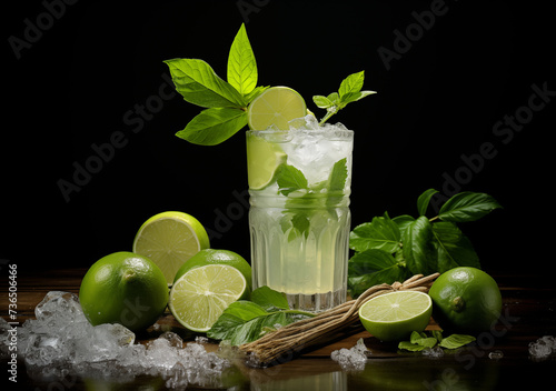 Gin Tonic angerichtet in einem edlen Glas, Limetten und Minze © GreenOptix