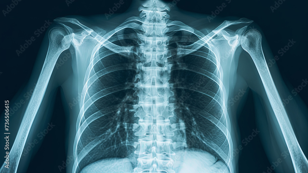 X-ray examination of the ridge and photos of the respiratory organs on a dark background X-ray examination of the ridge and photos of the respiratory organs on a dark background