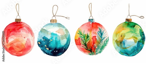 Christmas ball with watercolor decoration and space for copying as a holiday ornament.