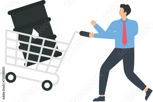 Crude oil in a shopping cart with a businessman,Oil market and oil production concept,
