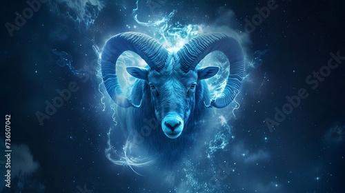 Astrological Zodiac Sign Aries in Cosmic Space Background © John