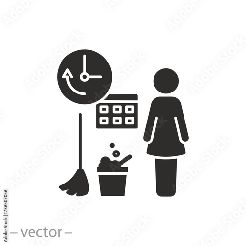 sanitary service hour icon, cleaning time, quickly housekeeping, flat symbol - vector illustration