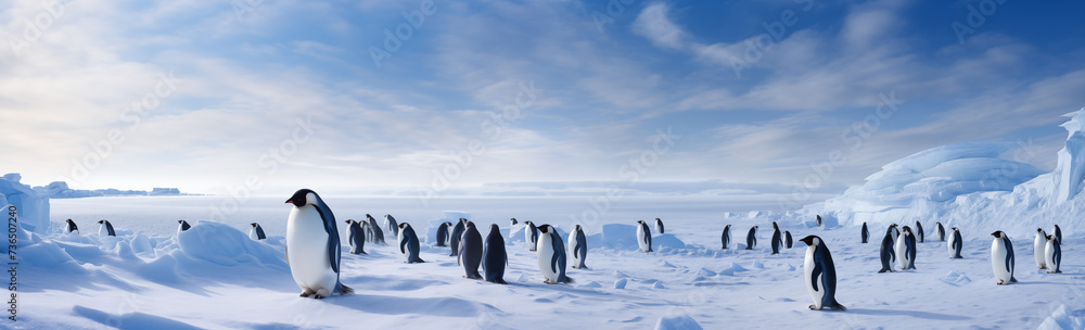 Panorama Pinguine Antarktis - obrazy, fototapety, plakaty 