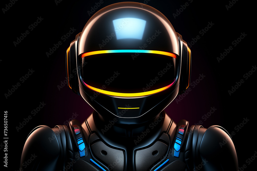 Futuristic robot with neon glow in minimalistic style. The concept of technologies of the near future.