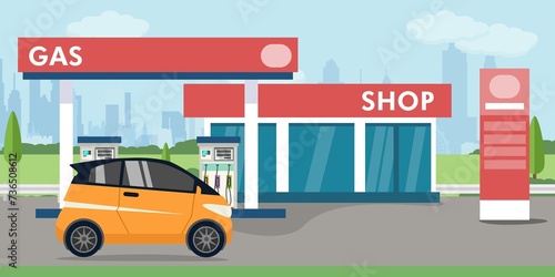 distributore di benzina, supermercato , shop e auto rifornimento - illustrazioni