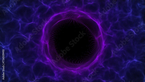 Wallpaper Mural Abstract blue sphere in the wave on black background. Wormhole or speed tunnel technology. Wireframe circle structure with glowing particles. Futuristic digital illustration. 3D rendering. Torontodigital.ca