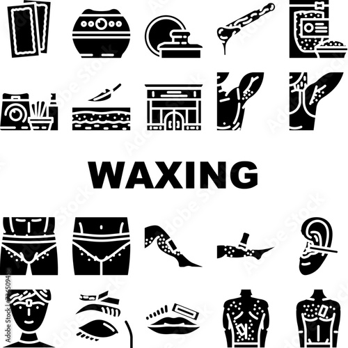 waxing wax hair body beauty icons set vector