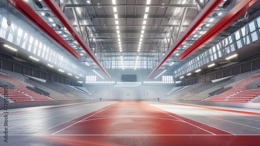 A sleek and spacious view of a modern sports arena's interior, featuring high-tech facilities and vibrant lighting A sleek and spacious view of a modern sports arena's interior, featuring high-tech facilities and vibrant lighting