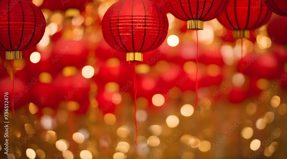 Red paper lanterns on bokeh background for Chinese New Year.