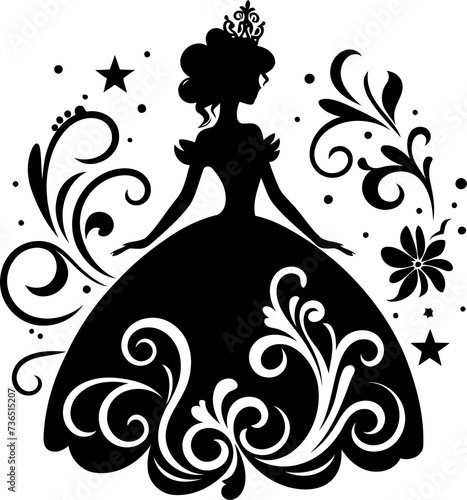 princess silhouette with flowers ornament decoration