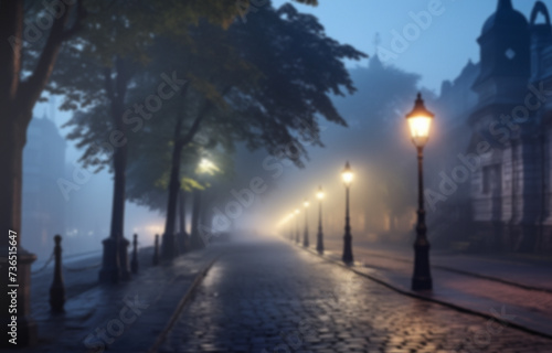 blur background zoom background, foggy european street