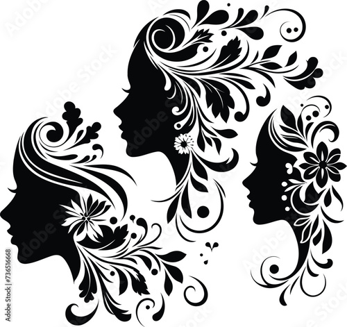 girl beauty face silhouette  flowers ornament decoration  floral vector design. 