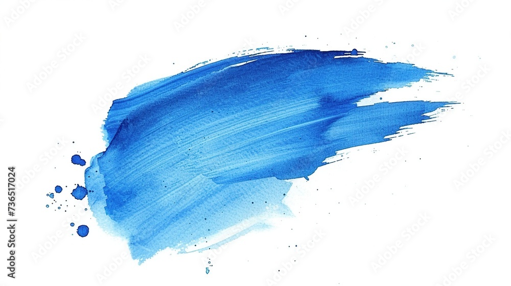 Blue paint brush strokes in watercolor isolated on white background