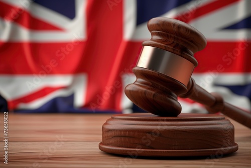 wooden judge's gavel with the flag of England photo