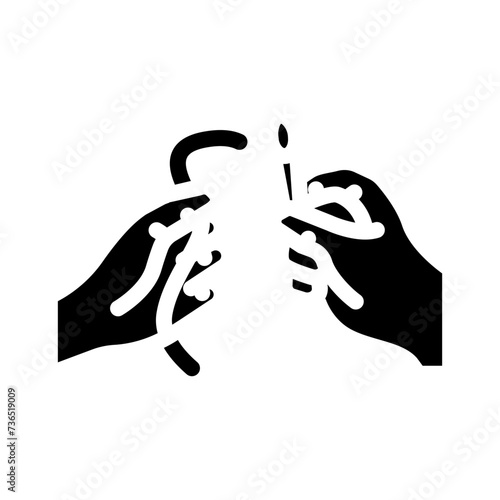 insert thread into needle glyph icon vector illustration