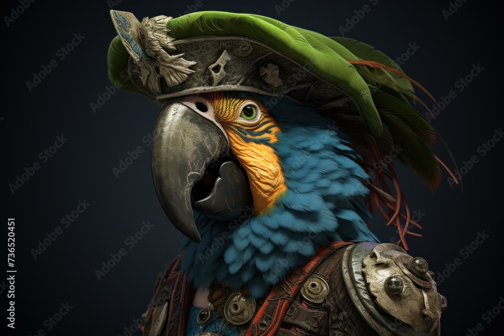 Fototapeta premium Squawky Pirate parrot head. Tropical ship animal. Generate Ai