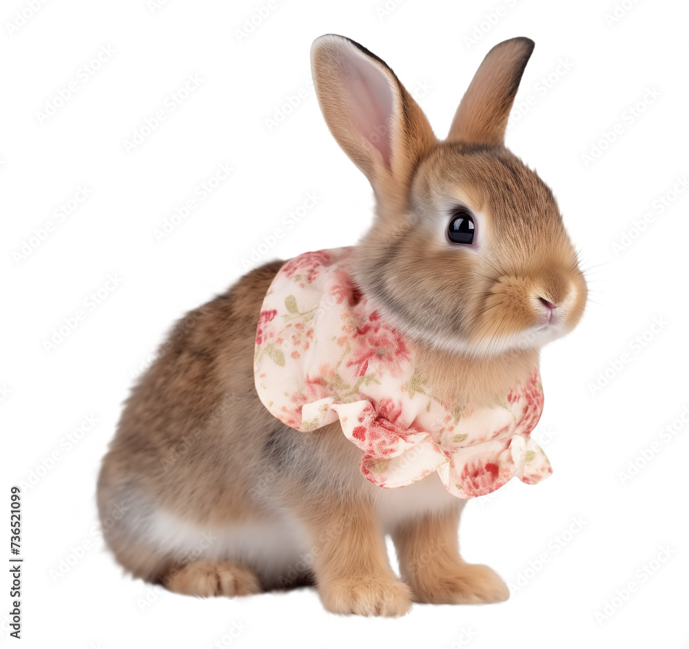 Fototapeta premium Cute patterned baby rabbit isolated on white, Cute easter bunny on cut out background