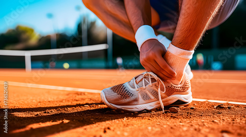 Injury to the foot of a tennis player, on the clay court