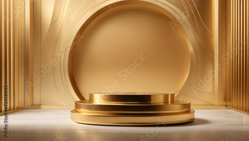 A Luxury cylindrical gold display podium stand for product presentation