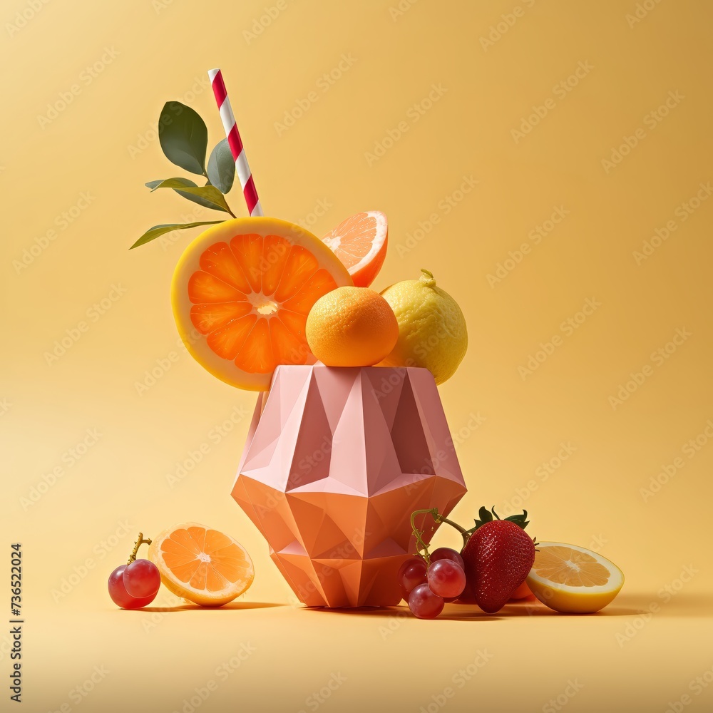mocktail fruit smoothie in a paper cup, styled as origami paper craft ...