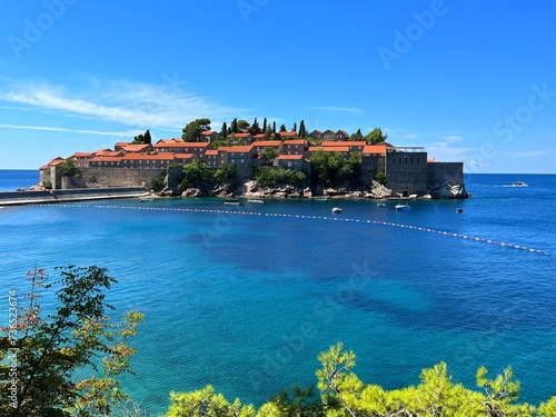 Montenegro Adriatic sea resort Sveti Stefan, Budva riviera at summer. photo