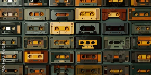 A large collection of cassette tapes. Generative AI.