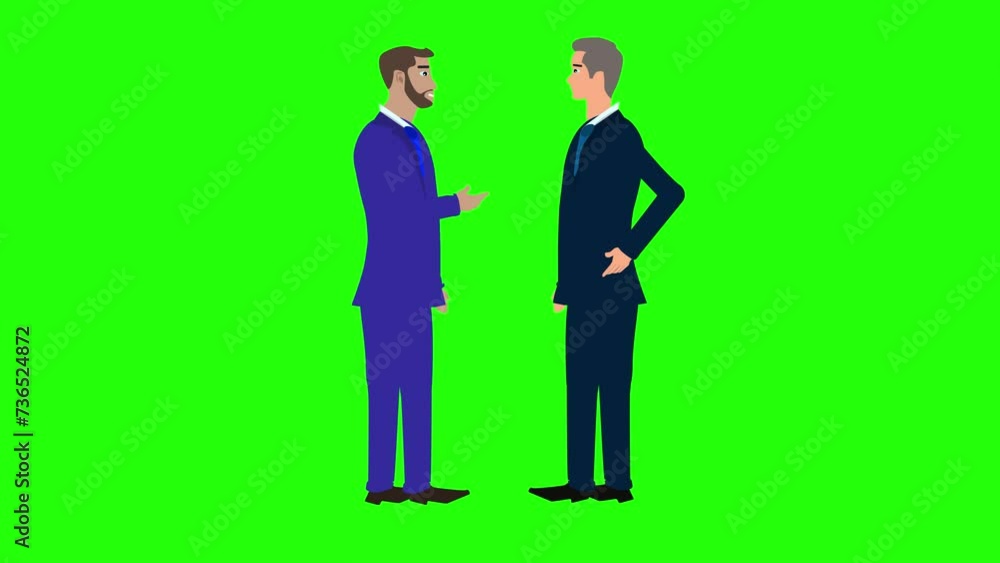 Animation of two business man character talking each other on green screen chroma key Animation of two business man character talking each other on green screen chroma key