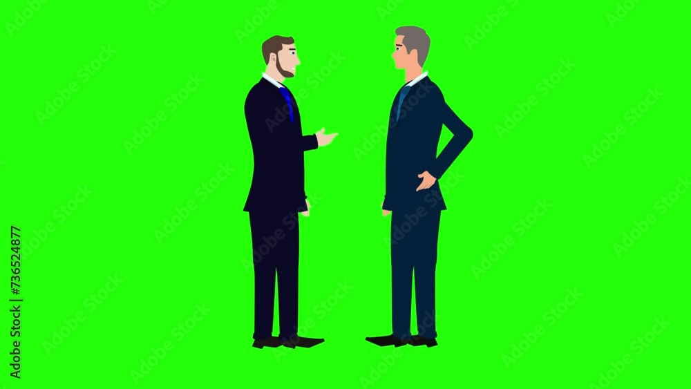 Animation of two business man character talking each other on green screen chroma key Animation of two business man character talking each other on green screen chroma key