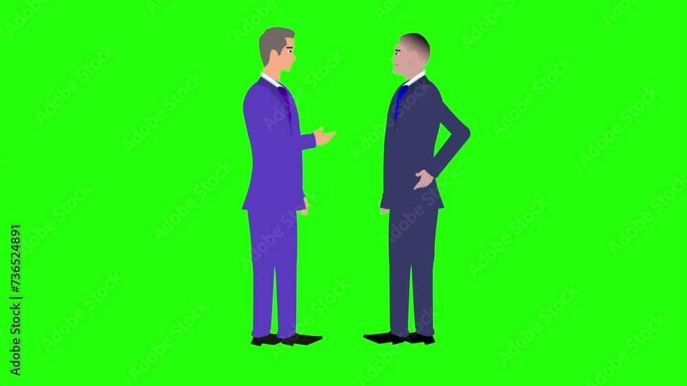 Animation of two business man character talking each other on green screen chroma key Animation of two business man character talking each other on green screen chroma key